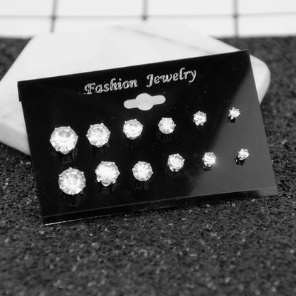 Diamond Stud Earrings 6 Pairs Combination Set Cycle Stud Earrings High-end Fashion Hot Selling Ear Rings-Jewearrings