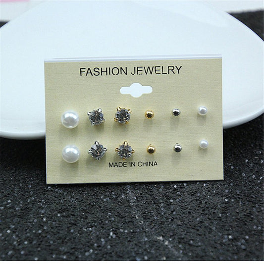 Diamond Stud Earrings 6 Pairs Combination Set Cycle Stud Earrings High-end Fashion Hot Selling Ear Rings-Jewearrings