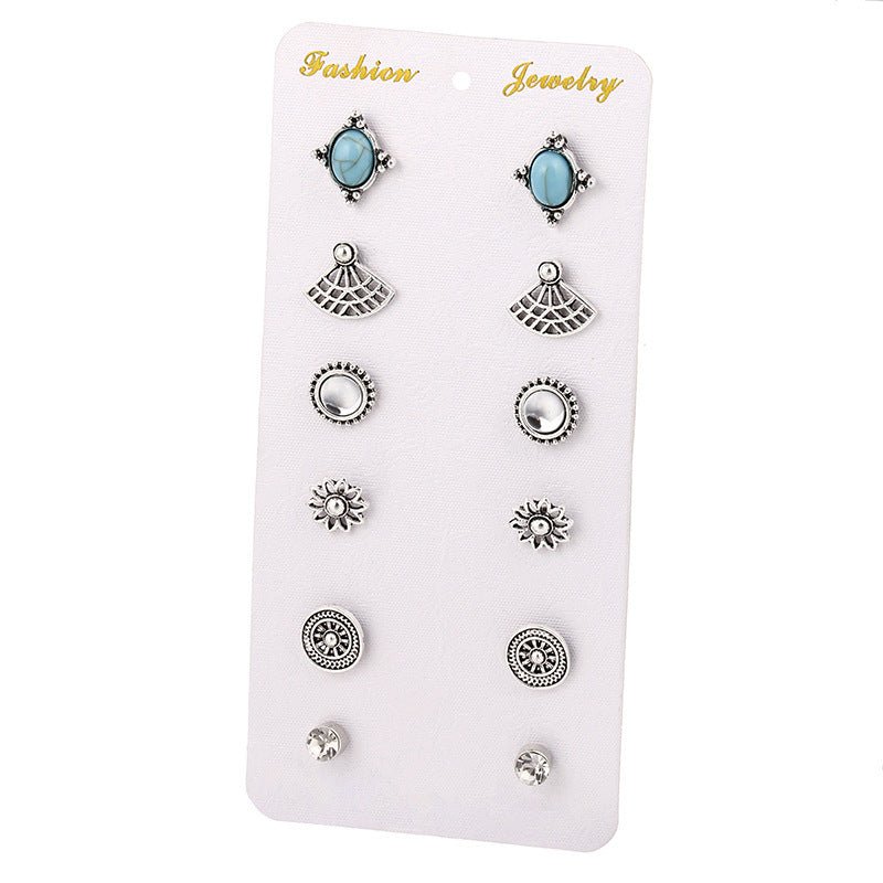 Diamond Stud Earrings 6 Pairs Combination Set Cycle Stud Earrings High-end Fashion Hot Selling Ear Rings-Jewearrings