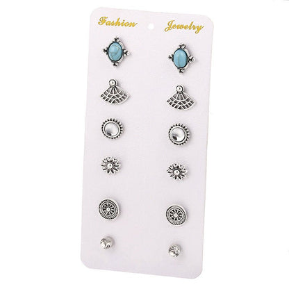 Diamond Stud Earrings 6 Pairs Combination Set Cycle Stud Earrings High-end Fashion Hot Selling Ear Rings-Jewearrings