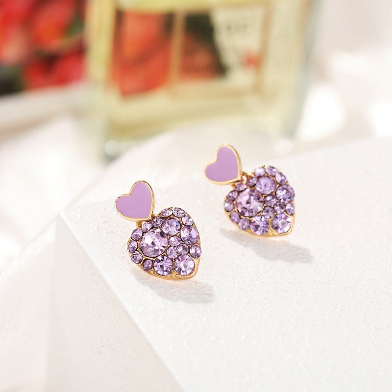 Diamond Stud Earrings Peach Heart Love Zircon Earrings-Jewearrings