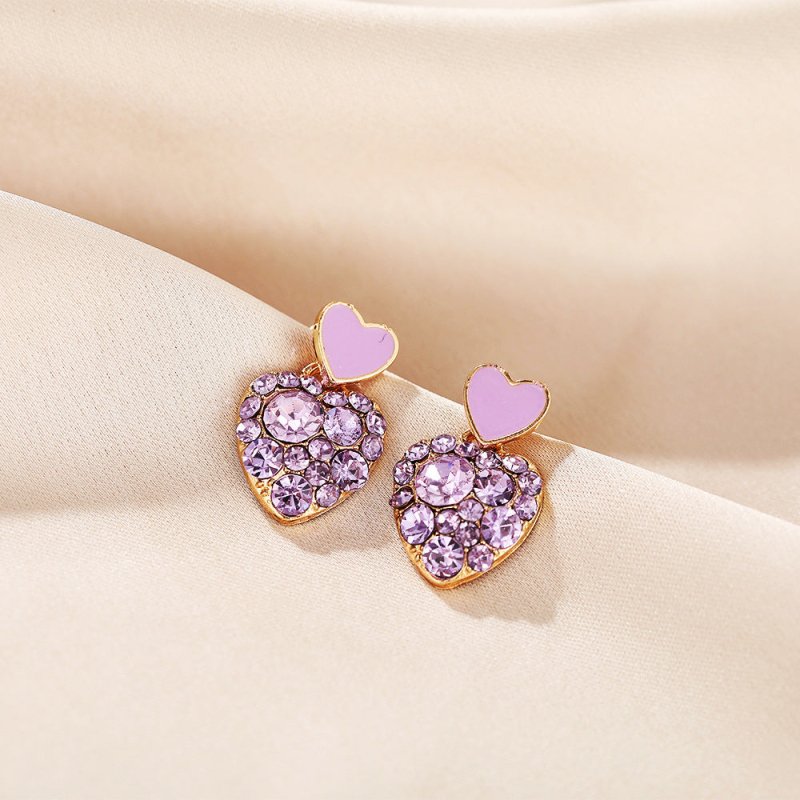 Diamond Stud Earrings Peach Heart Love Zircon Earrings-Jewearrings