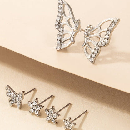 Diamond-studded Beautiful Temperament Butterfly Personalized Silver Earrings-Jewearrings