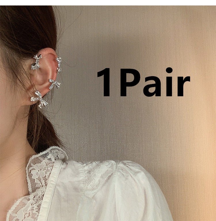 Diamond-studded Bow Earrings Summer Trendy Ear Clips-Jewearrings