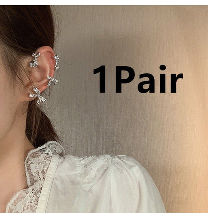 Diamond-studded Bow Earrings Summer Trendy Ear Clips-Jewearrings