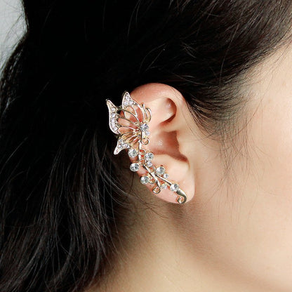 Diamond Studded Earrings Personality Exaggeration Color Diamond Leaf Ear Clip-Jewearrings