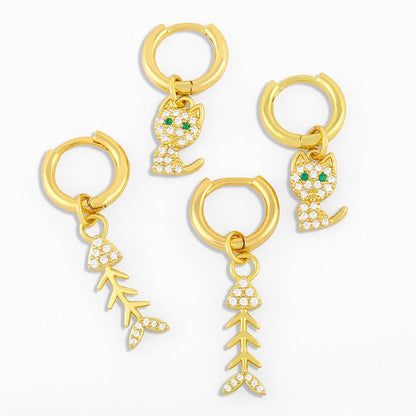 Diamond-studded Fishbone Earrings Women Korean Fashion All-match-Jewearrings