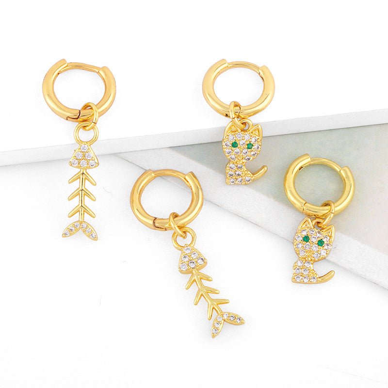 Diamond-studded Fishbone Earrings Women Korean Fashion All-match-Jewearrings