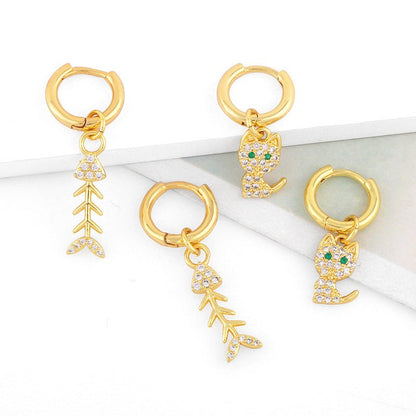 Diamond-studded Fishbone Earrings Women Korean Fashion All-match-Jewearrings