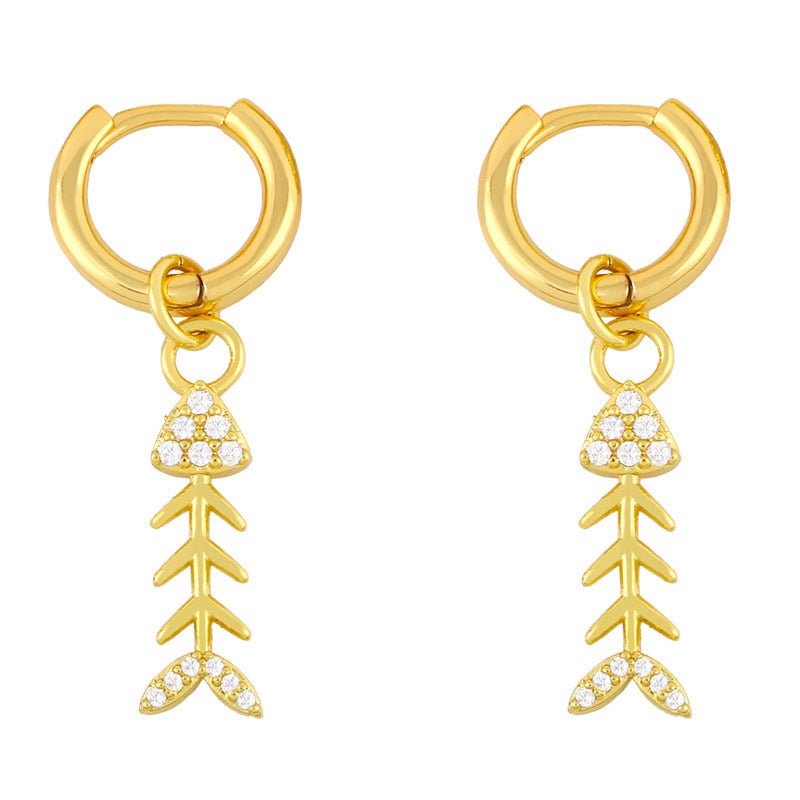 Diamond-studded Fishbone Earrings Women Korean Fashion All-match-Jewearrings