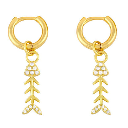 Diamond-studded Fishbone Earrings Women Korean Fashion All-match-Jewearrings