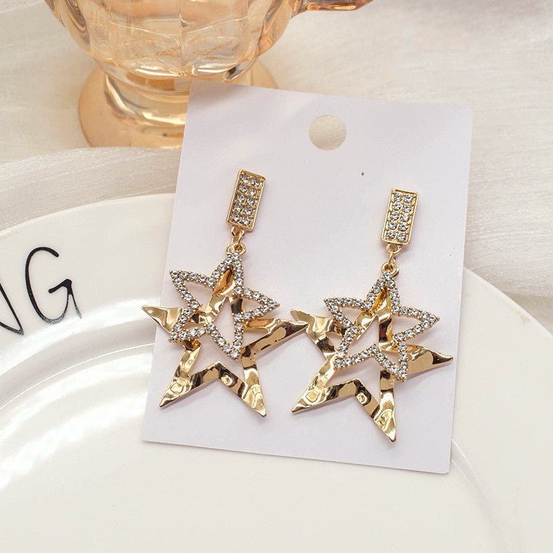 Diamond-studded Five-pointed Star Exaggerated Personality Earrings-Jewearrings