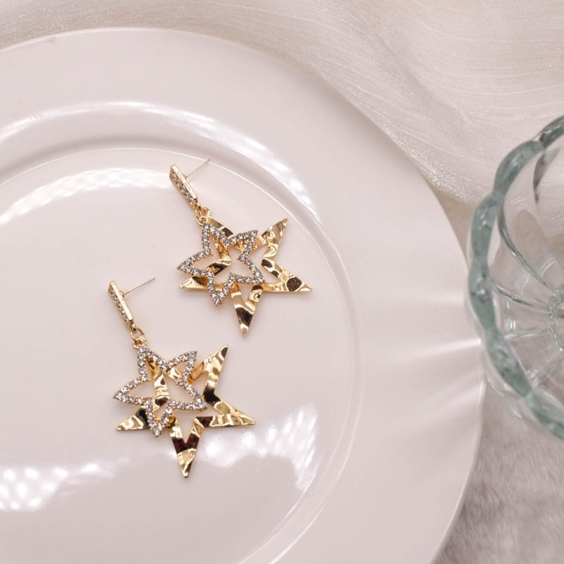 Diamond-studded Five-pointed Star Exaggerated Personality Earrings-Jewearrings