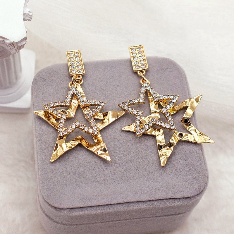 Diamond-studded Five-pointed Star Exaggerated Personality Earrings-Jewearrings