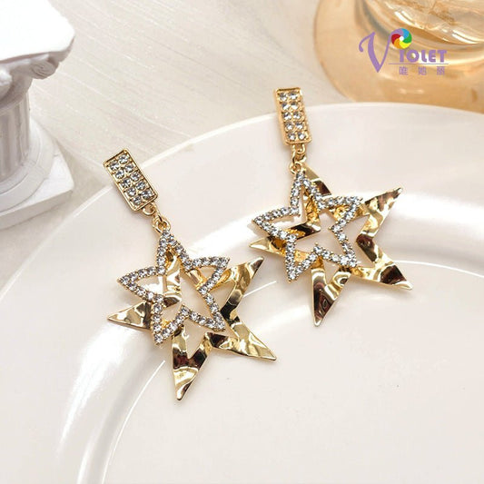 Diamond-studded Five-pointed Star Exaggerated Personality Earrings-Jewearrings