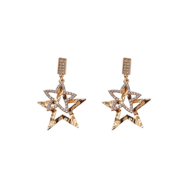 Diamond-studded Five-pointed Star Exaggerated Personality Earrings-Jewearrings