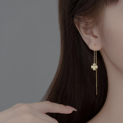 Diamond-studded Golden Flower Earrings Ear Line-Jewearrings