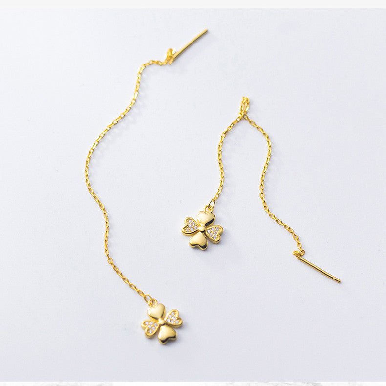 Diamond-studded Golden Flower Earrings Ear Line-Jewearrings