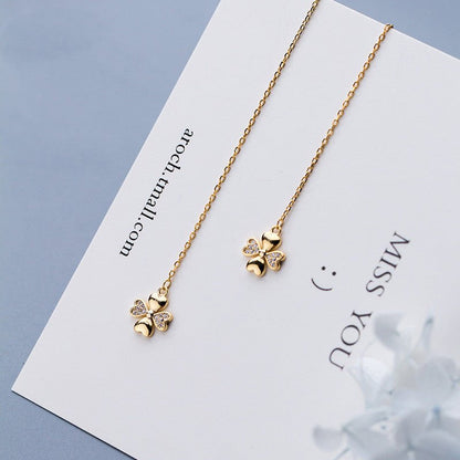 Diamond-studded Golden Flower Earrings Ear Line-Jewearrings