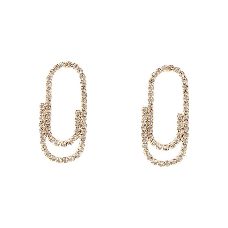 Diamond-studded Paper Clip Earrings New Niche Personality-Jewearrings