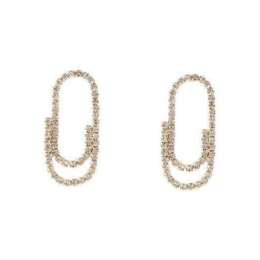 Diamond-studded Paper Clip Earrings New Niche Personality-Jewearrings