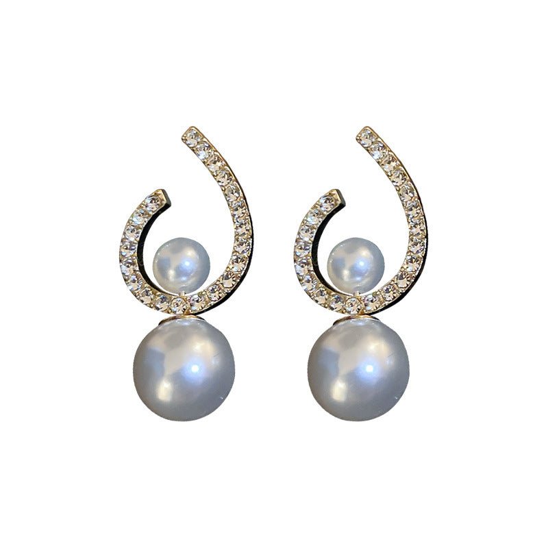 Diamond-studded Pearl Earrings Women's French Style Light Luxury Niche-Jewearrings