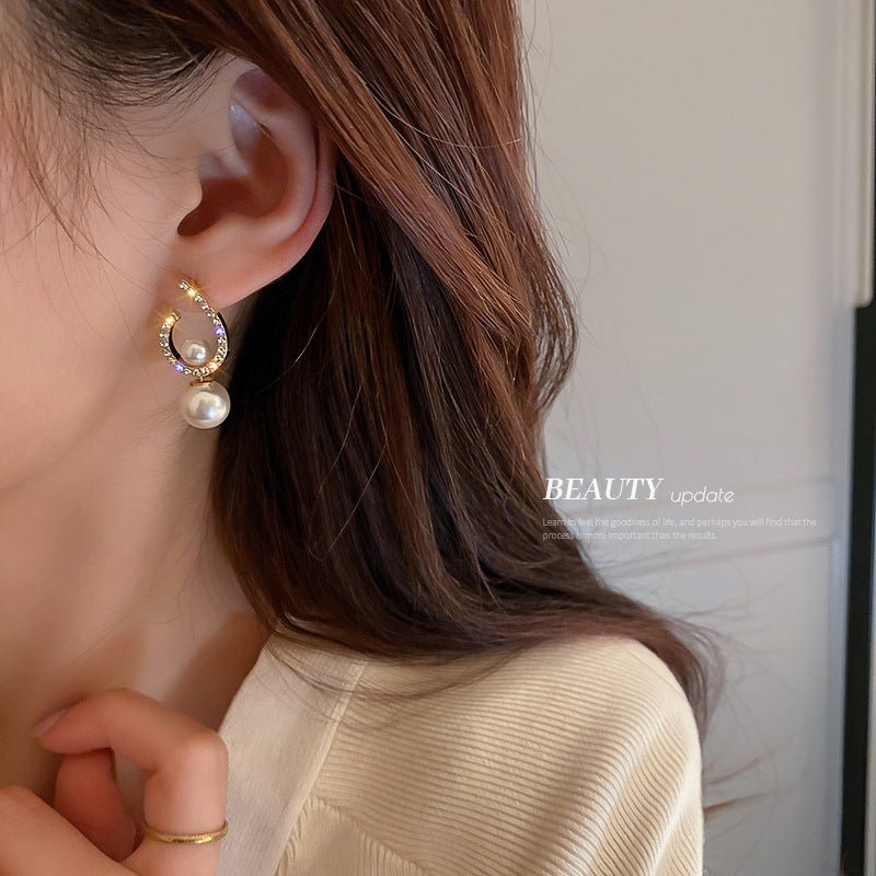 Diamond-studded Pearl Earrings Women's French Style Light Luxury Niche-Jewearrings