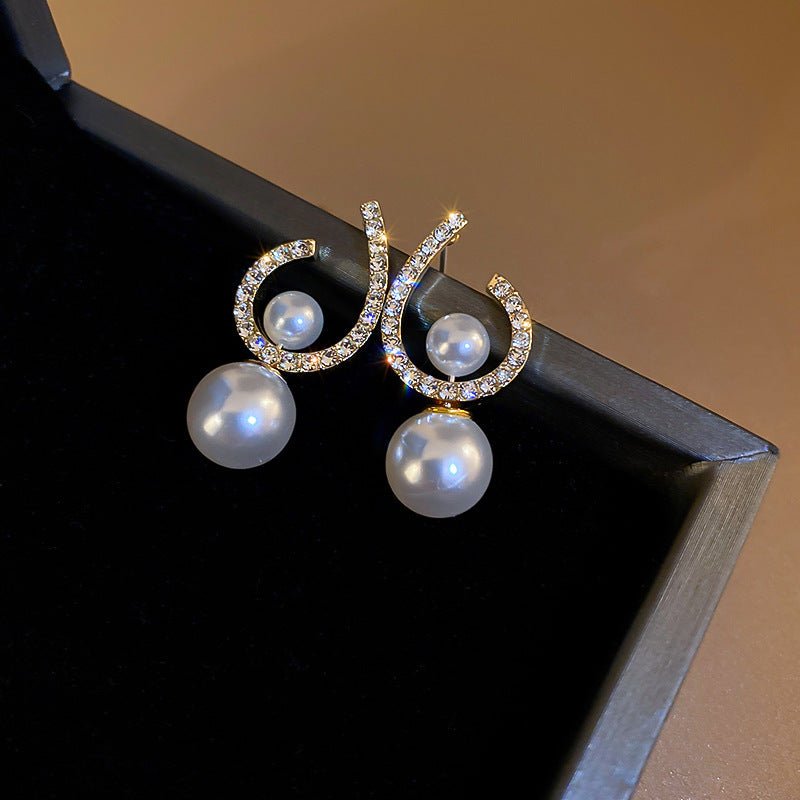 Diamond-studded Pearl Earrings Women's French Style Light Luxury Niche-Jewearrings