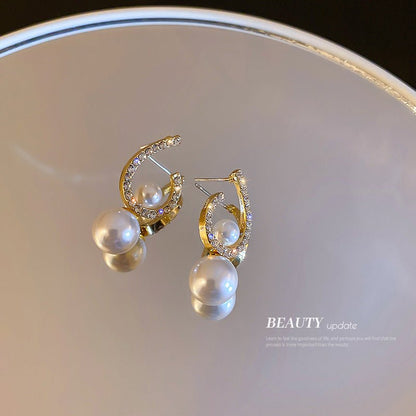 Diamond-studded Pearl Earrings Women's French Style Light Luxury Niche-Jewearrings