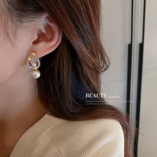 Diamond-studded Pearl Earrings Women's French Style Light Luxury Niche-Jewearrings