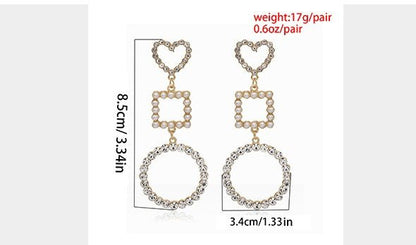 Diamond-studded Pearl Heart-shaped Geometric Stud Earrings-Jewearrings