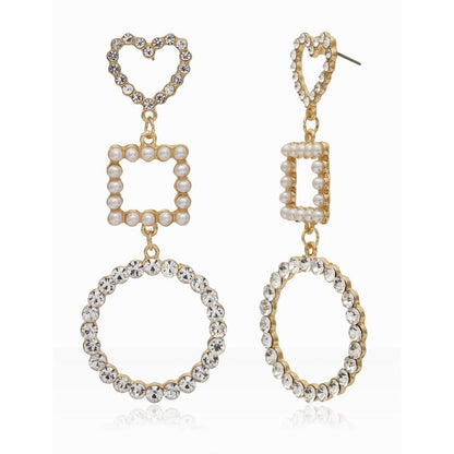 Diamond-studded Pearl Heart-shaped Geometric Stud Earrings-Jewearrings