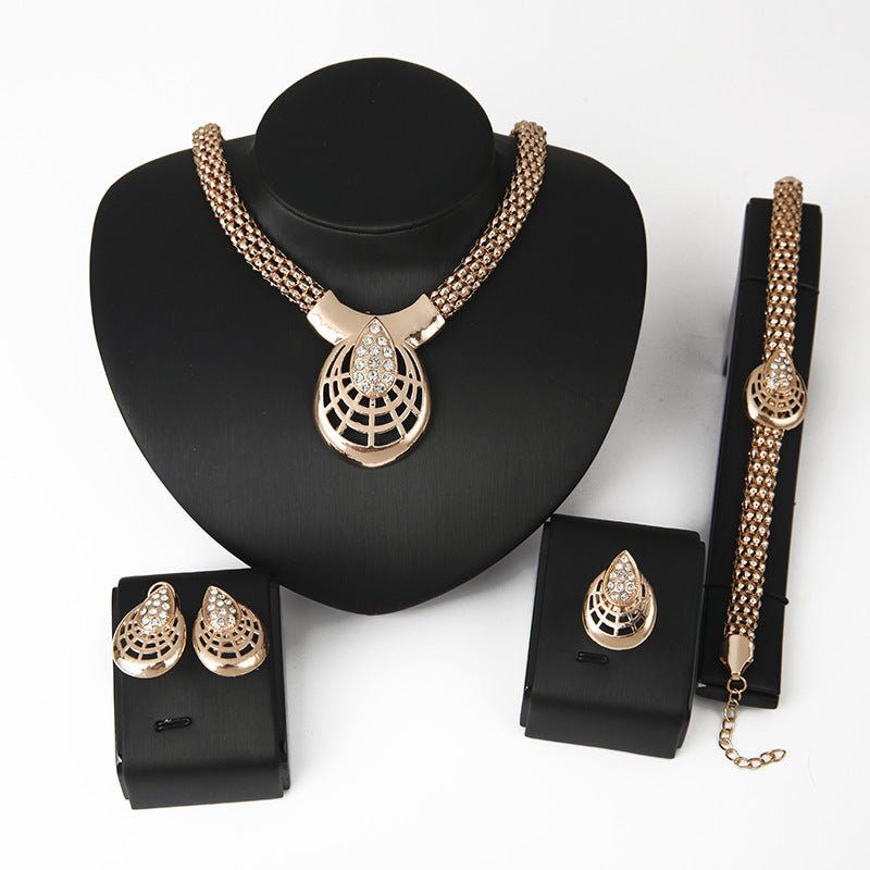 Diamond-studded Spider Mask Necklace Earrings Jewelry Four-piece Set-Jewearrings