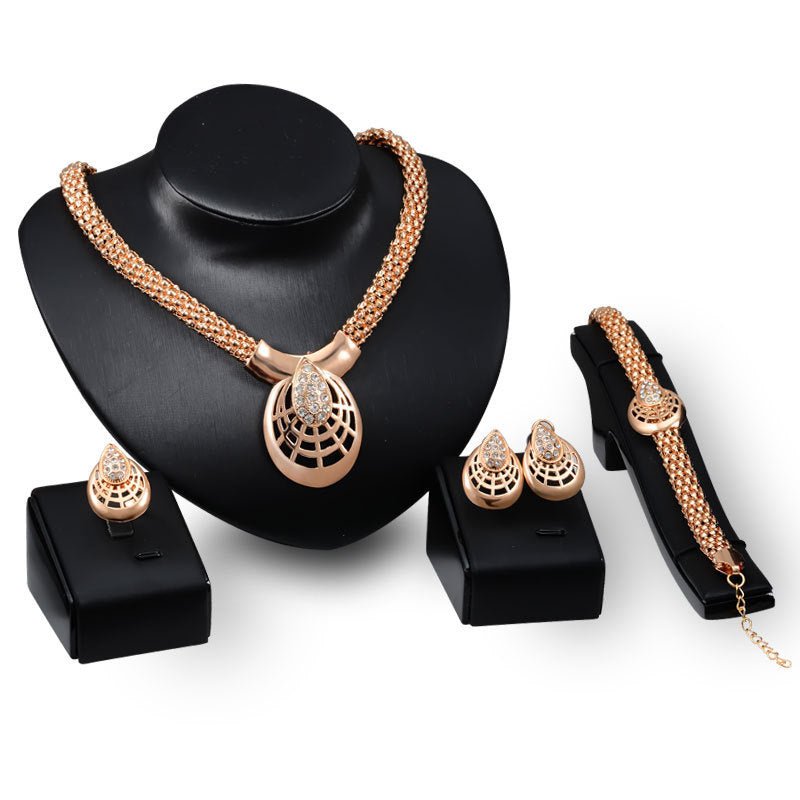 Diamond-studded Spider Mask Necklace Earrings Jewelry Four-piece Set-Jewearrings