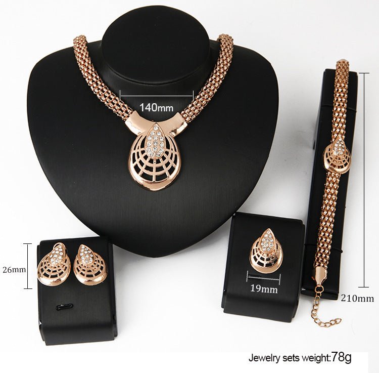 Diamond-studded Spider Mask Necklace Earrings Jewelry Four-piece Set-Jewearrings