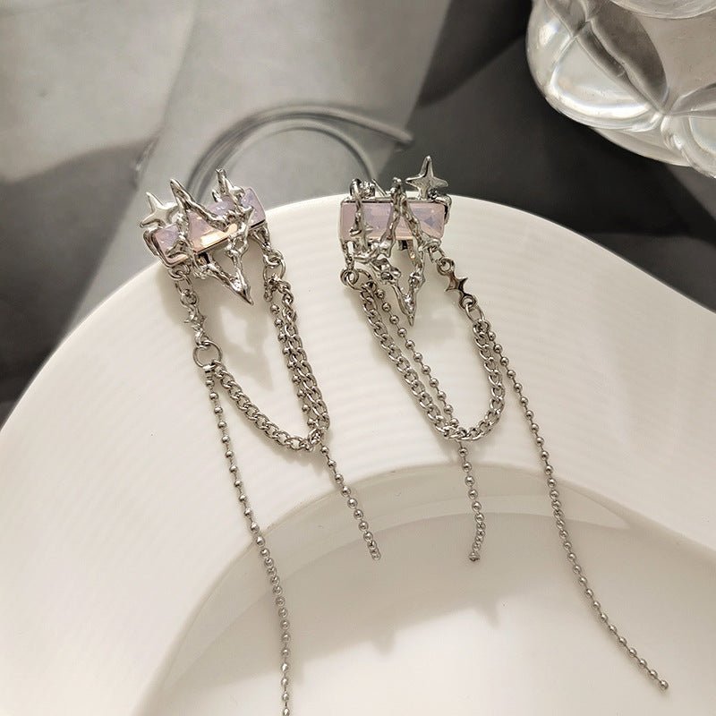 Diamond Studded Star Tassel Cold And Indifferent Earrings-Jewearrings