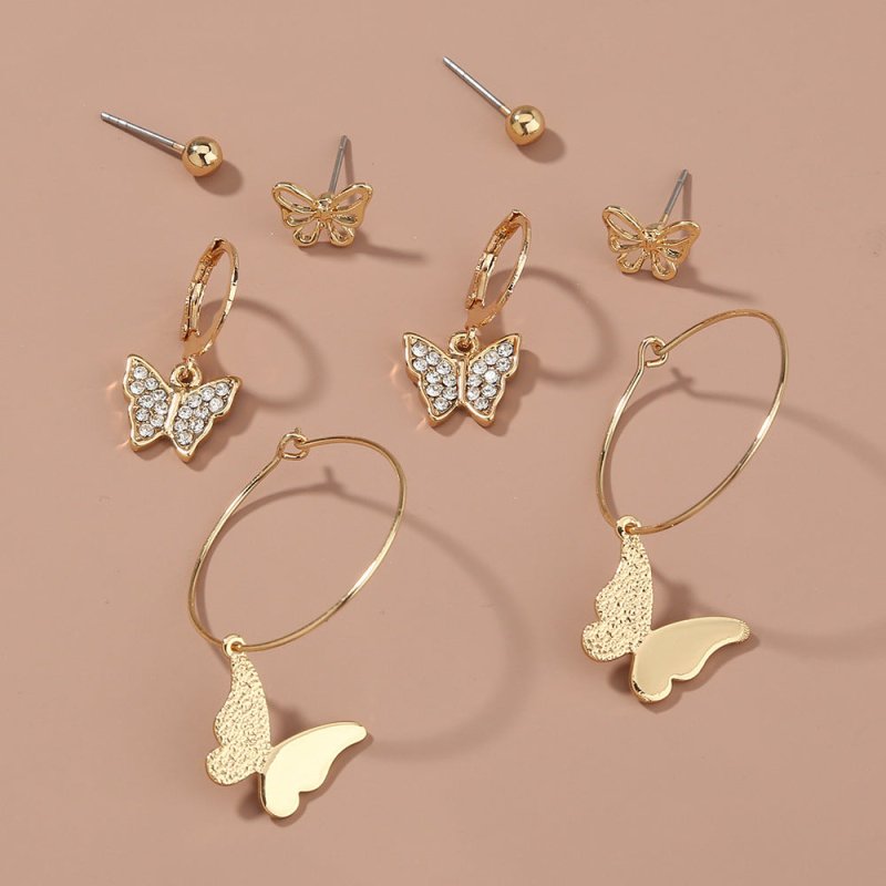 Diamond-studded Temperament Exquisite Butterfly Set Earrings-Jewearrings