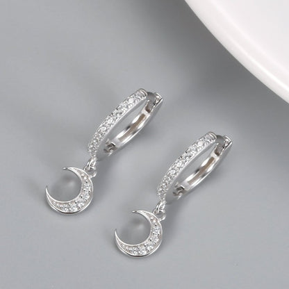 Diamond-studded Zircon Crescent Earrings-Jewearrings