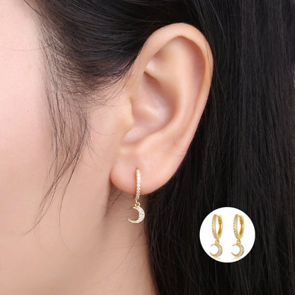 Diamond-studded Zircon Crescent Earrings-Jewearrings