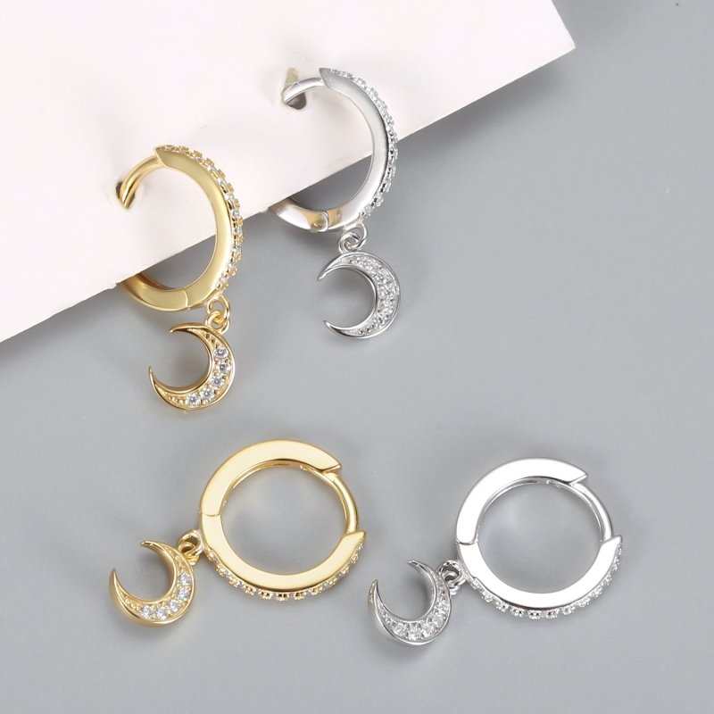 Diamond-studded Zircon Crescent Earrings-Jewearrings