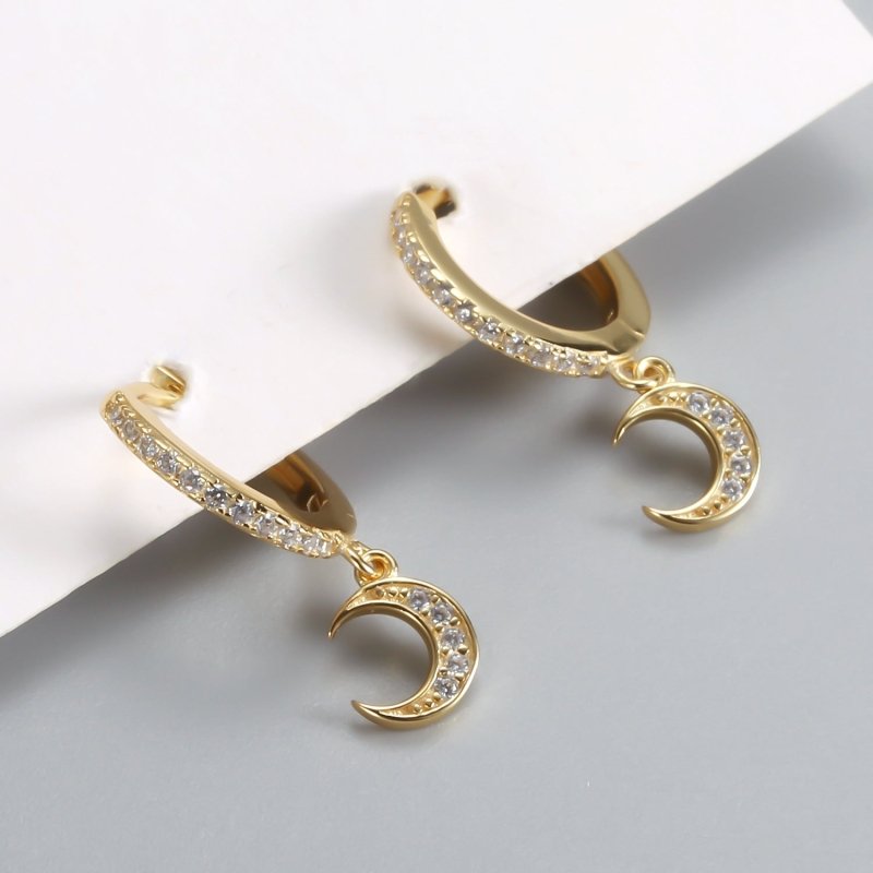 Diamond-studded Zircon Crescent Earrings-Jewearrings