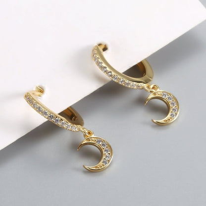 Diamond-studded Zircon Crescent Earrings-Jewearrings