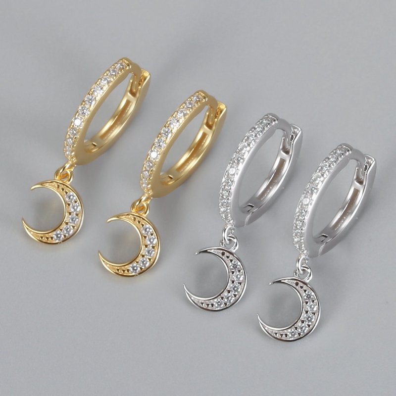 Diamond-studded Zircon Crescent Earrings-Jewearrings