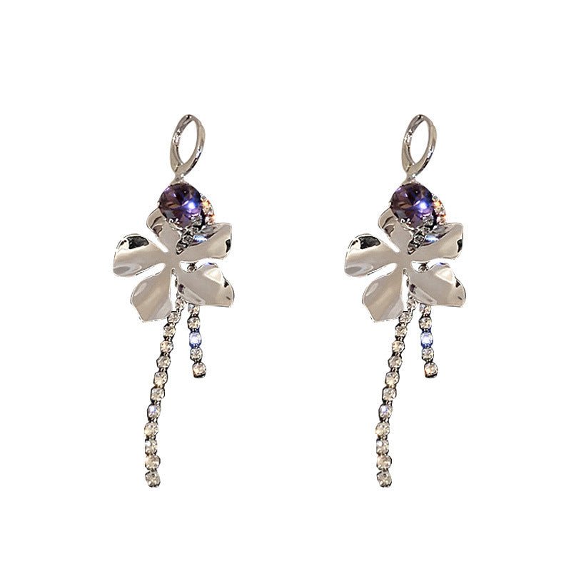 Diamond-studded Zircon Flower Tassel Earrings Metal Style-Jewearrings