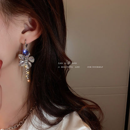 Diamond-studded Zircon Flower Tassel Earrings Metal Style-Jewearrings