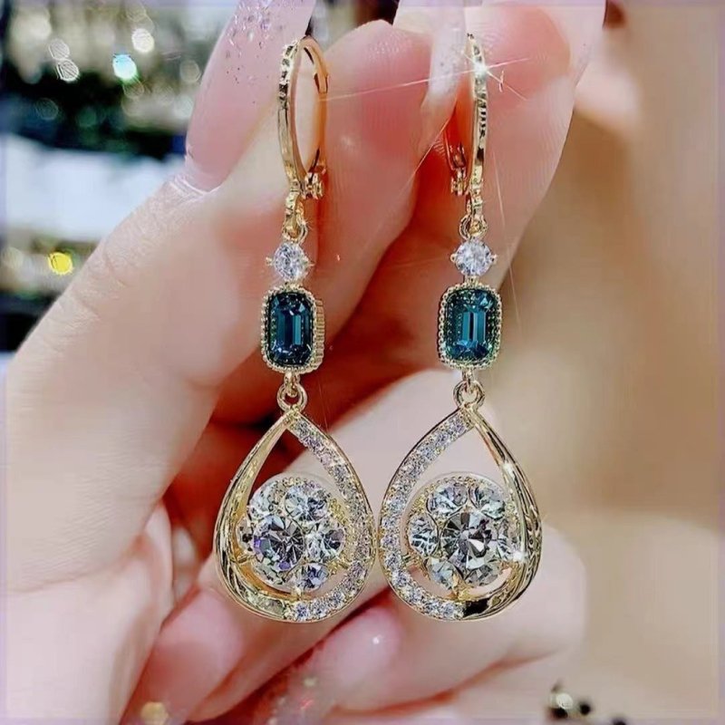 Diamond Water Drop Earrings French Double-sided Rhinestone Ball Stereo Earrings Ear Clip-Jewearrings