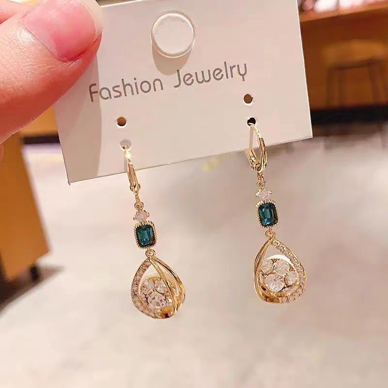 Diamond Water Drop Earrings French Double-sided Rhinestone Ball Stereo Earrings Ear Clip-Jewearrings