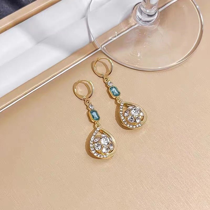 Diamond Water Drop Earrings French Double-sided Rhinestone Ball Stereo Earrings Ear Clip-Jewearrings