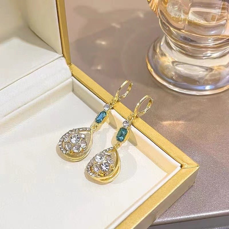 Diamond Water Drop Earrings French Double-sided Rhinestone Ball Stereo Earrings Ear Clip-Jewearrings