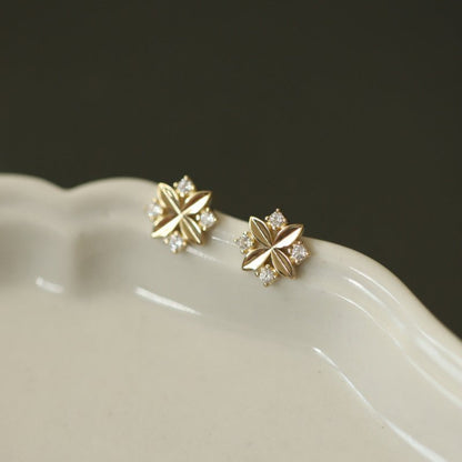 Diamond Zircon Cross Small Flower Earrings-Jewearrings